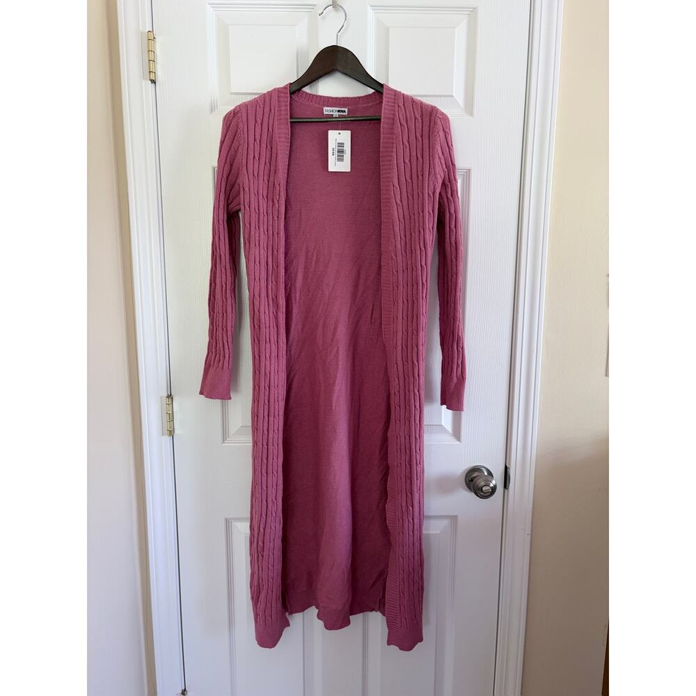 Fashion Nova Pink Cable Knit Longline Cardigan Duster Sweater